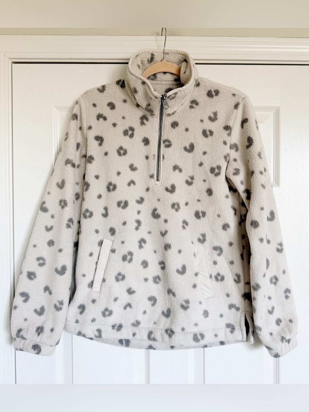 Abercrombie and Fitch Half-Zip Leopard Print Fleece Pullover